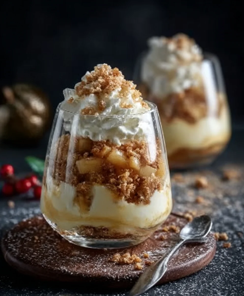Bratapfel-Crum extractble auf Zimtcreme im Glas: Dessert-Genuss!