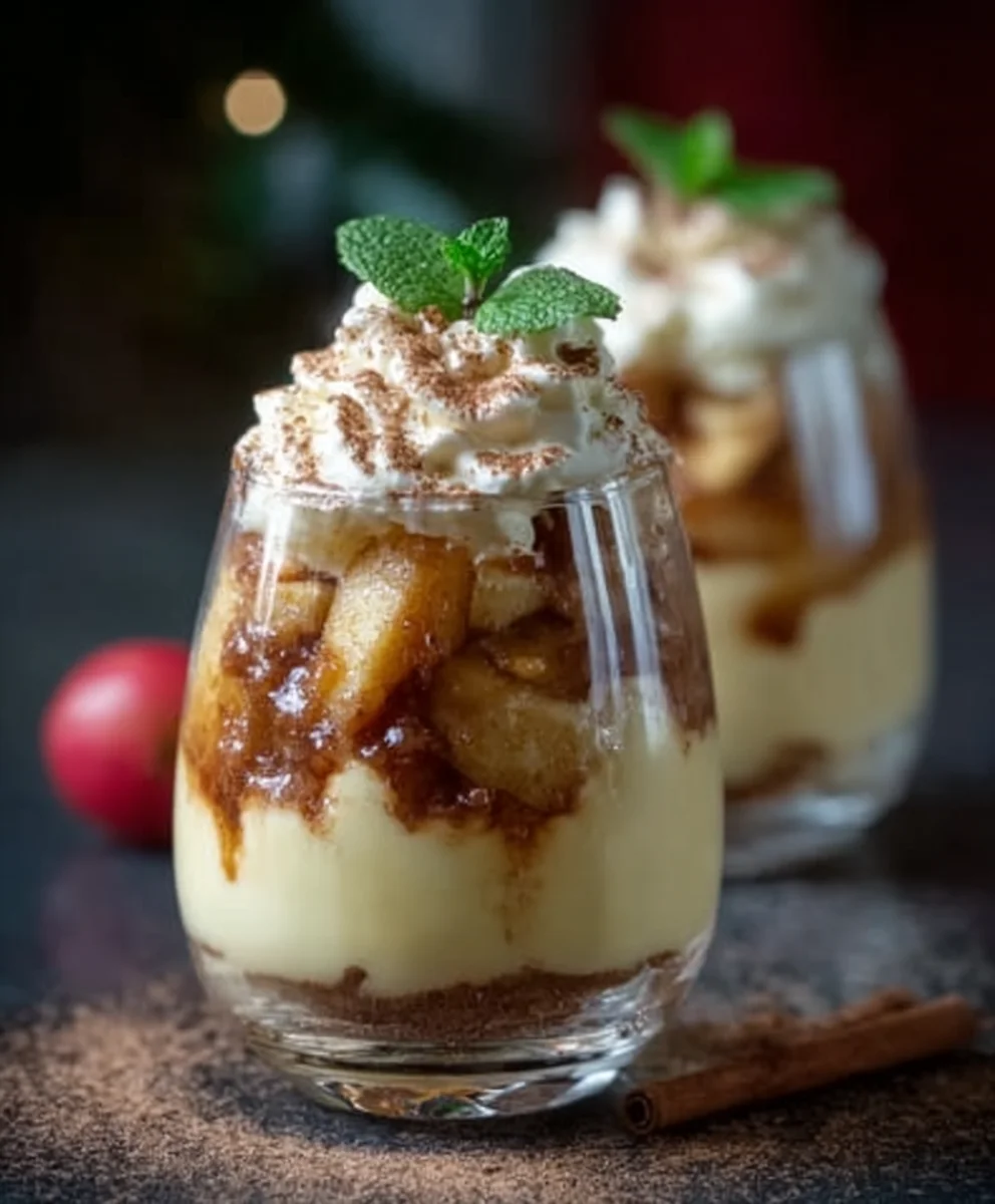 Bratapfel-Crum extractble auf Zimtcreme im Glas: Dessert-Genuss!
