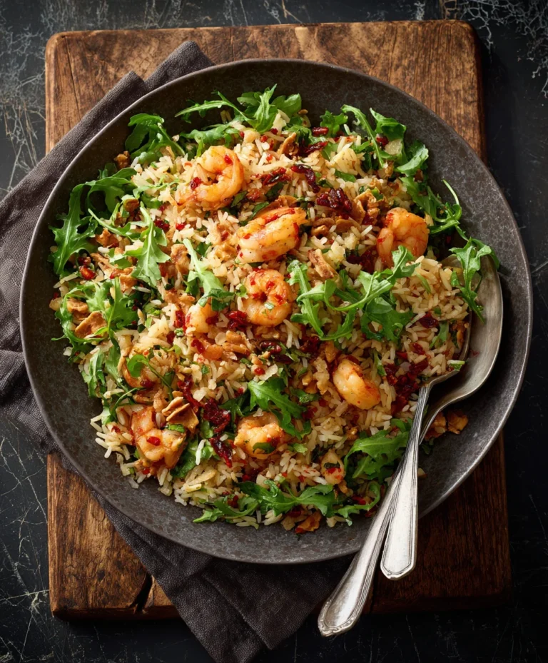 Knuspriger Reis: Scharfer Garnelen Salat Rezept
