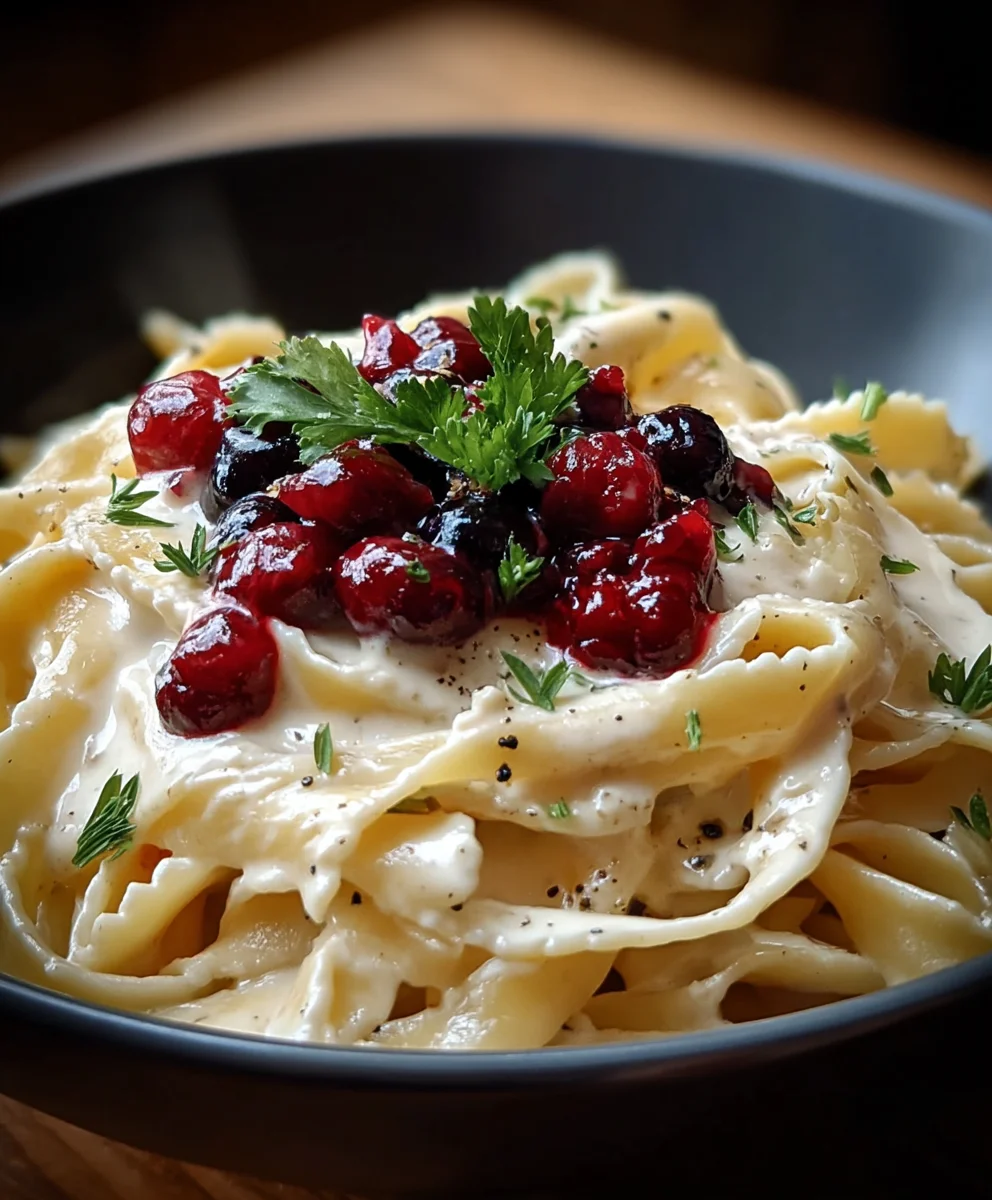 Brie-Pasta mit Preiselnon-alcoholic beer-Kompott (alkoholfrei)