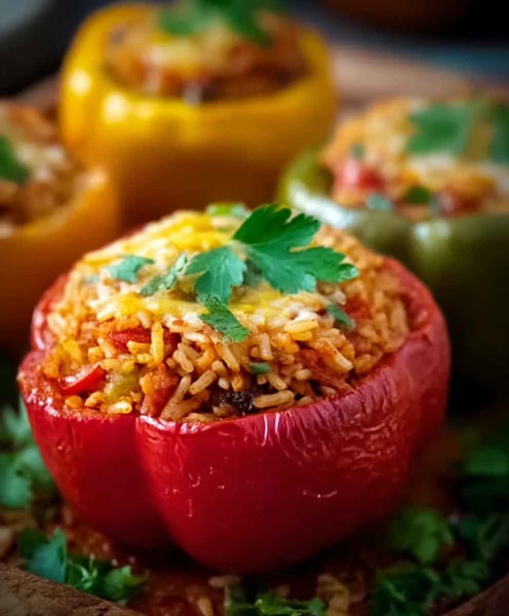 Veggie Gefüllte Paprika: Einfaches Reisgericht [50 Zeichen]