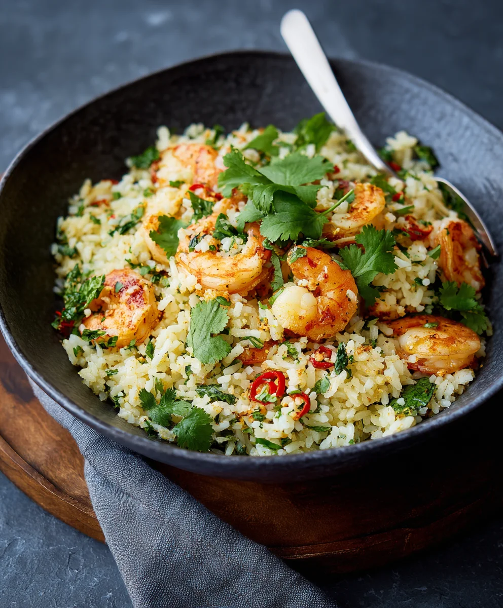 Knuspriger Reis: Scharfer Garnelen Salat Rezept