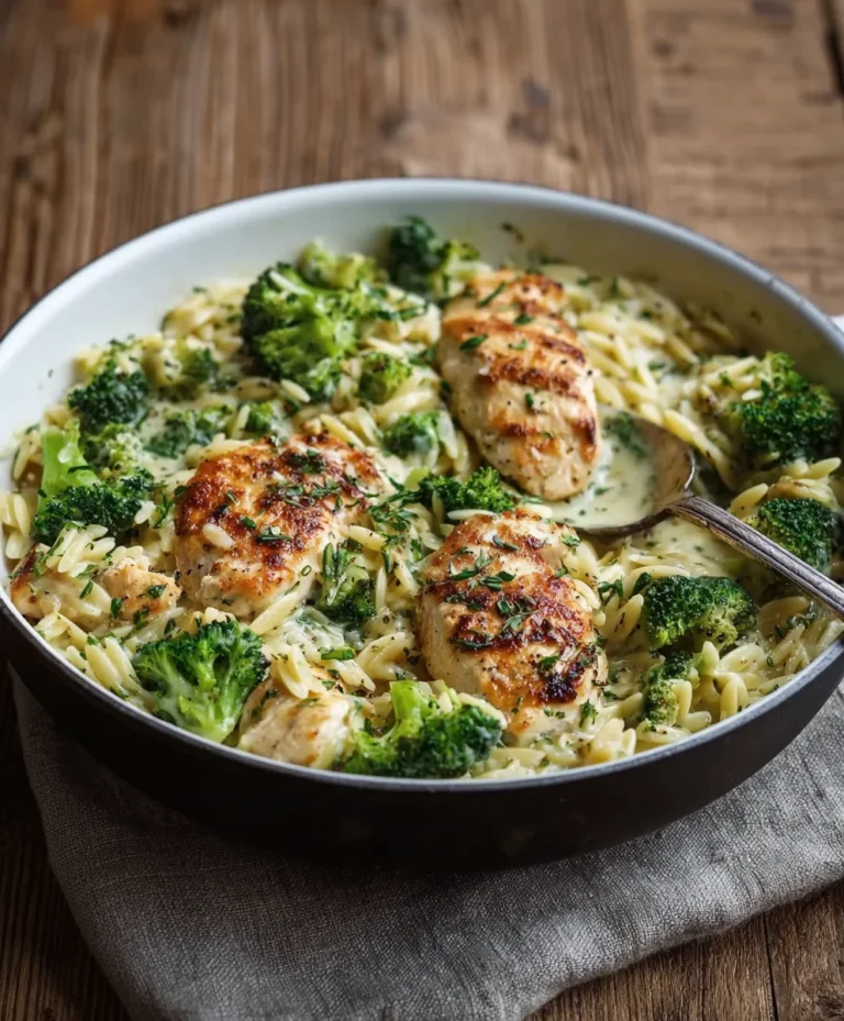 Cremiges Käse-Hähnchen-Brokkoli-Orzo: 30-Minuten-Pfanne
