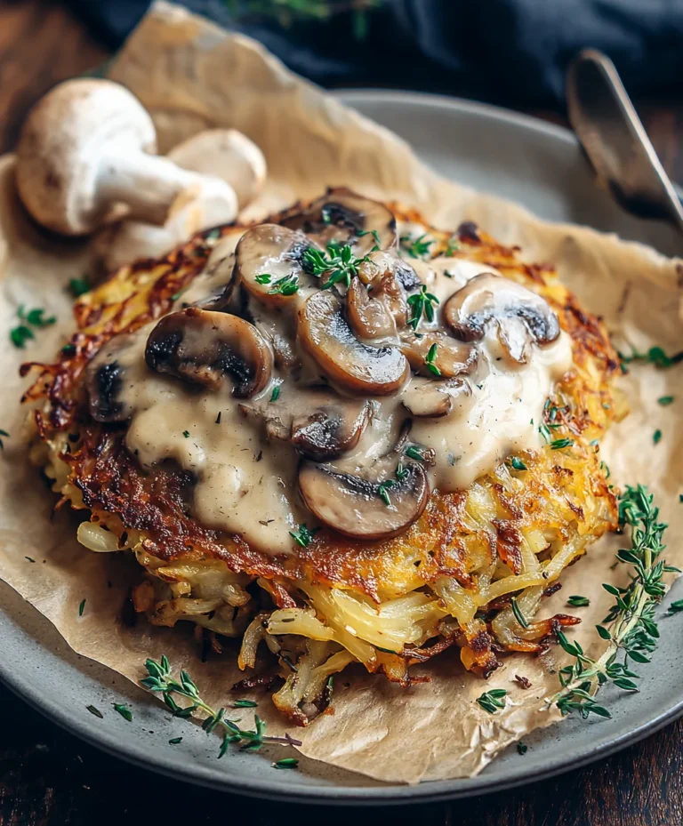 Herzhafte Mozzarella Rösti mit Pilz-Zwiebel-Soße