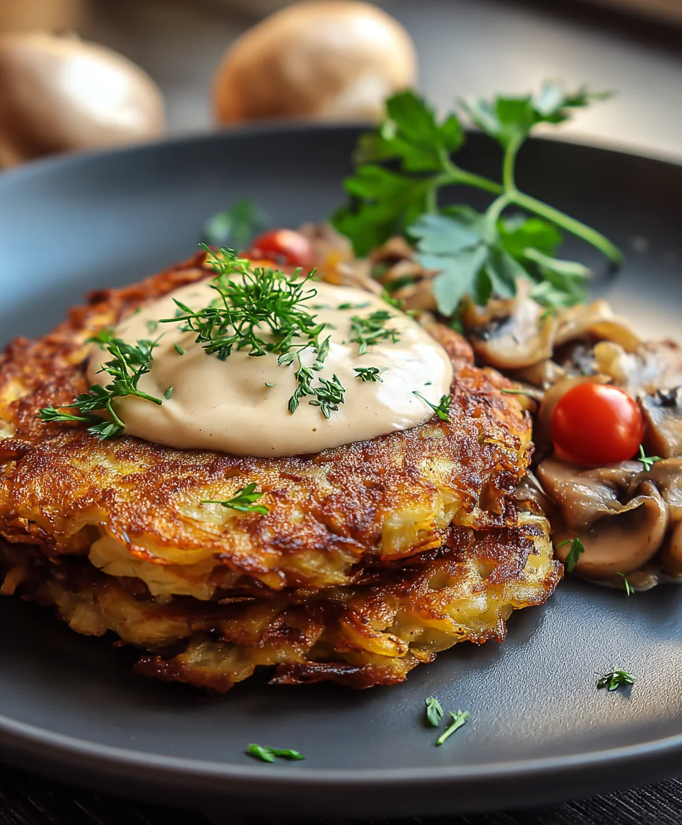 Herzhafte Mozzarella Rösti mit Pilz-Zwiebel-Soße
